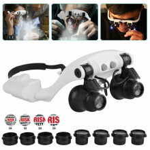 Vergrootglas met LED-lens, lamp, vizier, hoofdloep, juweliershoofdband.