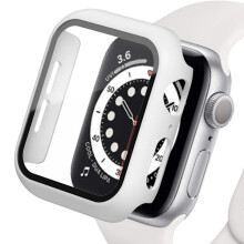 Hartschalenetui kompatibel mit Apple Watch 9, 8, 7, 6, 5, 4 (38, 40 mm, 41, 42, 44, 45 mm), Weiß, inklusive Displayschutzfolie