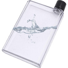 Flat Water Bottle - A5 A6 Slim Portable Reusable Leak Proof BPA Free Square Purse Water Bottle - Clear Plastic Compatible with Car Cup Holders