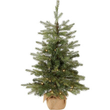 Sapin de Noël artificiel miniature pré-illuminé « effet réaliste », vert, épicéa nordique, lumières blanches, base en toile de jute incluse,