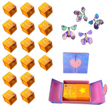 Coffret cadeau surprise à double porte avec papillons, tirelire en forme d'enveloppe jaune, cadeau surprise de Noël et d'anniversaire - Lot de 16
