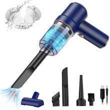 Aspirateur sans fil portatif, aspirateur de voiture, mini aspirateur portable rechargeable par USB avec fonction aspiration et soufflage 2 en 1 (bleu)