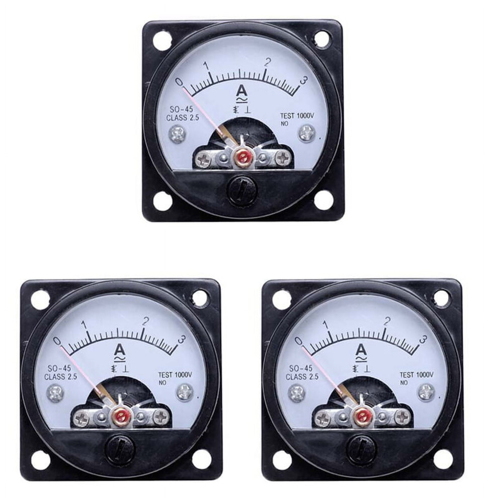 3X Ac 0-3A Round Analog Panel Meter Current Measuring Ammeter Gauge Black 9423501576903