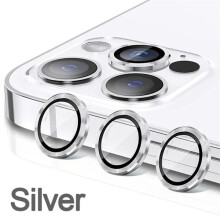 3-2pcs Camera Lens Protector with Metal Ring, Compatible with iPhone 12 13 14 15 Pro Max, 13 Mini, 14 Pro Max Silver, 11 (2PCS)