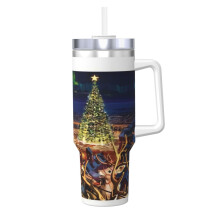 Gobelet isotherme personnalisé de 1,2 L avec anse et paille - Tasse à café de voyage en acier inoxydable avec couvercle, idéale comme cadeau de