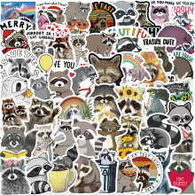 Pacote de adesivos infantis, adesivos de vinil à prova d'água e reutilizáveis com design fofo de animais, estilo grafite, com guaxinins para