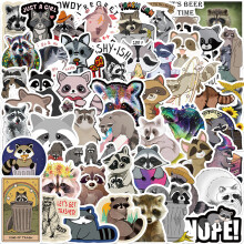 Pacote de adesivos infantis, adesivos de vinil à prova d'água e reutilizáveis com design fofo de animais, estilo grafite, com guaxinins para
