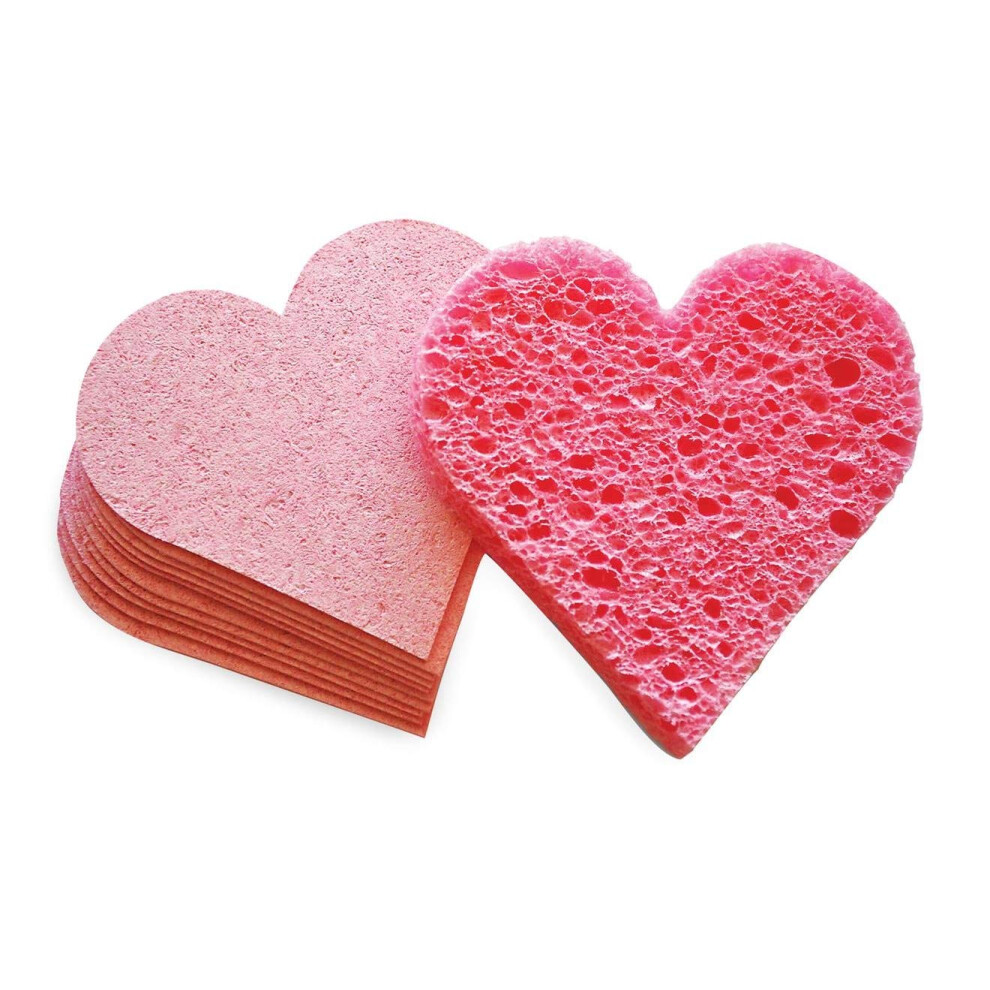 Pink Facial Cleansing Sponges Natural Cellulose Heart 12 Pack Reusable Soft Exfoliating Care