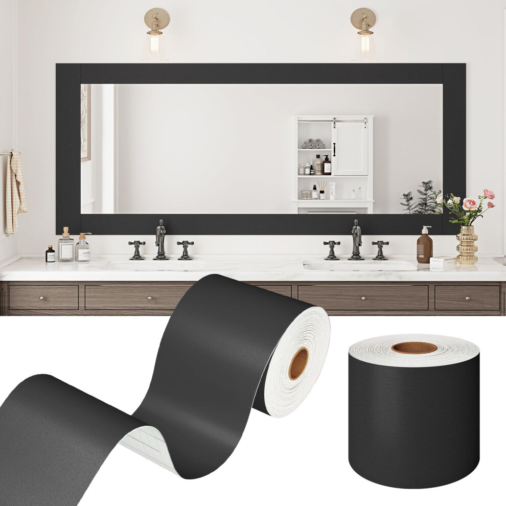 Peel And Stick Wallpaper Border Waterproof Black Mirror Frame Trim For Bathroom Kitchen Walls 3.94'X160' 9450606507068