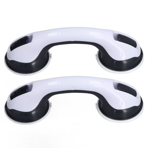 Delaman2pcs Shower Handle, Shower Handle Curved Design Double Lock Security Toolless Installation Plastic Shower Support Bar for Elderly 1