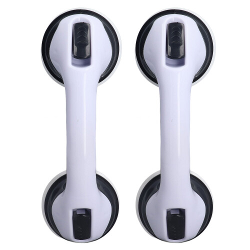 Delaman2pcs Shower Handle, Shower Handle Curved Design Double Lock Security Toolless Installation Plastic Shower Support Bar for Elderly
