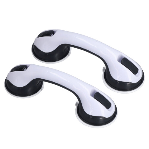 Delaman2pcs Shower Handle, Shower Handle Curved Design Double Lock Security Toolless Installation Plastic Shower Support Bar for Elderly 2