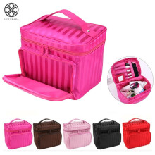 Luxtrada Valigetta cosmetica professionale grande, borsa per il trucco con maniglia, organizer da viaggio (rosa)