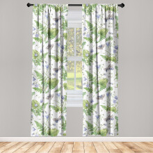 Botanical Window Curtains, Watercolor Forest Pattern with Leaves, Butterflies, Moths & Bluebells, Lightweight 2-Panel Set (28"x95"), Fern Green