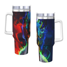 Rick and Morty 40 oz vannglass med håndtak og sugerørlokk, isolert kopp, vannflaske i rustfritt stål, reisekrus, koppholder, gaver