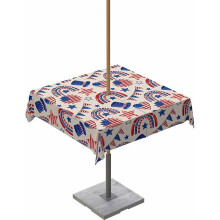 Toalha de mesa redonda de 152 cm (60") para exterior, impermeável, com zíper e orifício para guarda-sol, estampa de estrelas vermelhas e azuis.