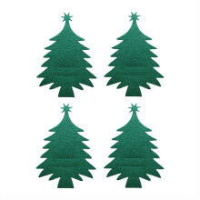 XIUH Kitchen Supplies - Set di 4 portaposate natalizi in tessuto non tessuto a forma di albero per Natale, Ringraziamento e Capodanno (verde)