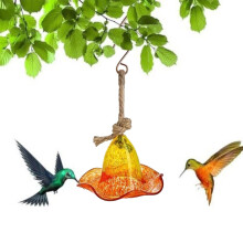 Ručne fúkaná sklenená ozdoba na kolibríky, závesné sklenené kŕmidlo pre kolibríky do exteriéru, vianočná záhradná dekorácia do dvora