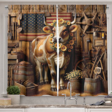 Cuirtíní Cistine Tuaithe Ambesonne, Grunge Old Glory Barn Cow, 55"x36", Ómra agus Caramal