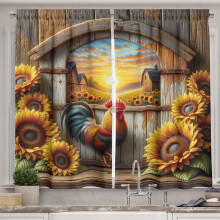 Cuirtíní Cistine Tuaithe Ambesonne, Luí na Gréine Coileach, 55"x39", Buí Talún agus Caramal
