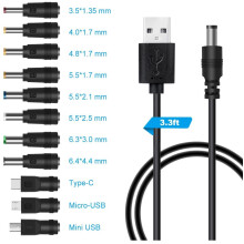 Cavo di alimentazione da USB a CC 11 in 1, con 8 adattatori di spina intercambiabili