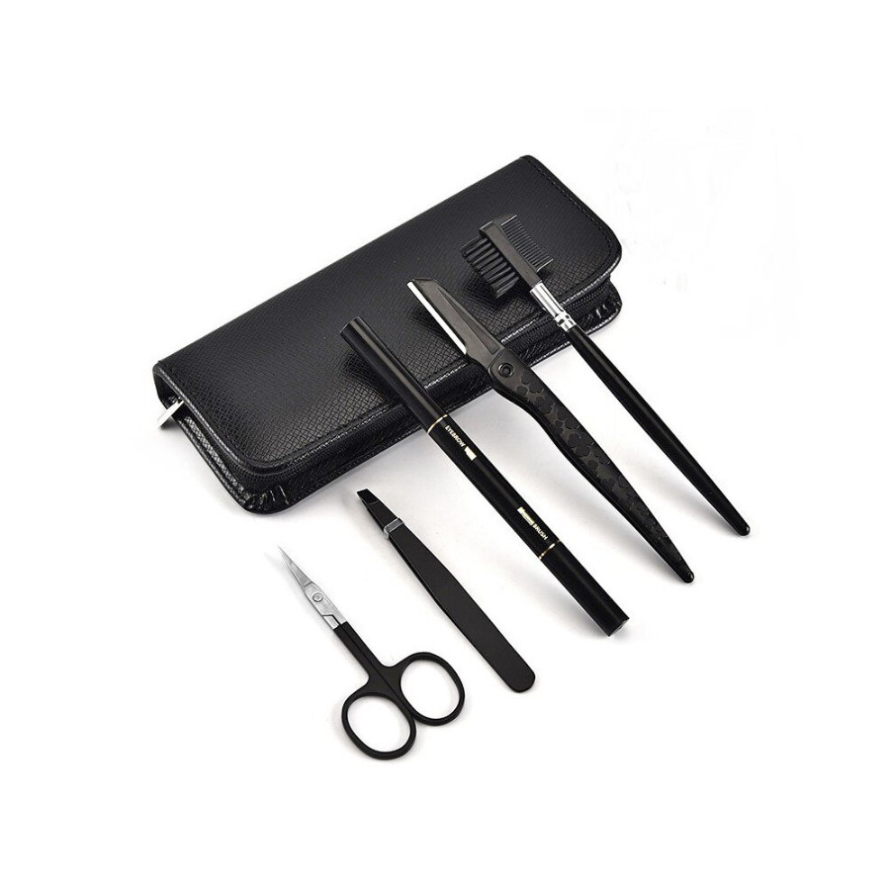 5 in 1 Eyebrow Grooming Kit for Men and Women with Scissors Tweezers Brush and Pencil