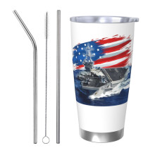 Gobelet isotherme USS Midway CV4120oz, en acier inoxydable, avec couvercle, idéal pour les voyages en extérieur.
