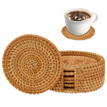 Round Rattan Coasters Set - Heat Resistant Wicker Trivet, Compatible with Teacups, Handmade Bohemian Style Straw Coasters, Exquisite Versatile Woven