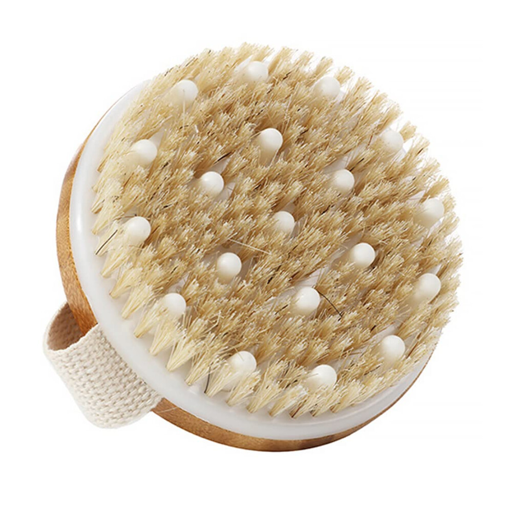 Body Brush with Natural Bristles and Massage Nodes for Gentle Exfoliation, Wet and Dry Use