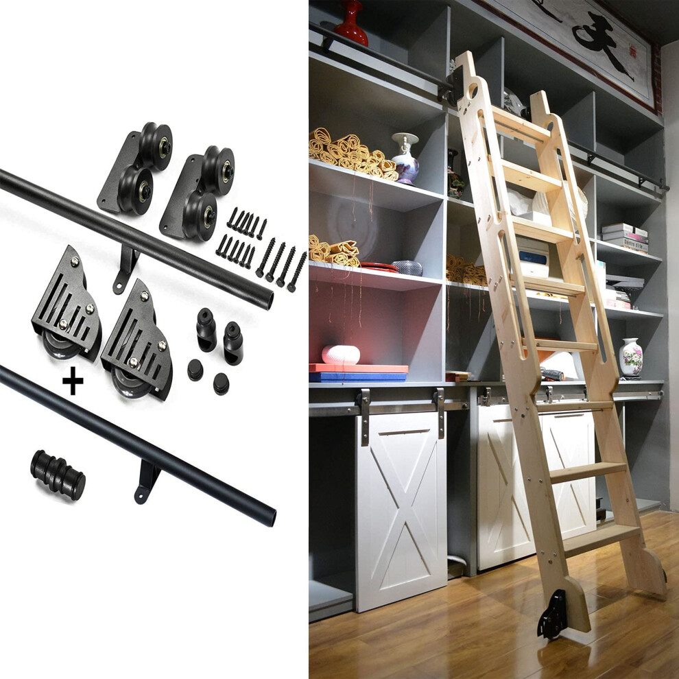 13Ft Rolling Library Ladder Hardware Kit With Smooth Floor Rollers, Sliding Track For Home And Bookshelves 9365369032750