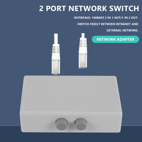 Mini2Port RJ45RJ45Network Switch Ethernet Network Box Switch Dual2Way Port Manual Sharing Switch Adaptor HUB 1