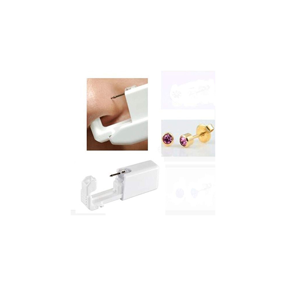 Gold/Pink Ear Piercing Kit With Sterile Disposable Gun, Hypoallergenic Stud For Earlobe And Lip