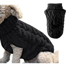 Pulover cu guler înalt pentru câini de companie, pulover tricotat cu model patchwork, haină croșetată îngroșată, caldă de iarnă, pentru