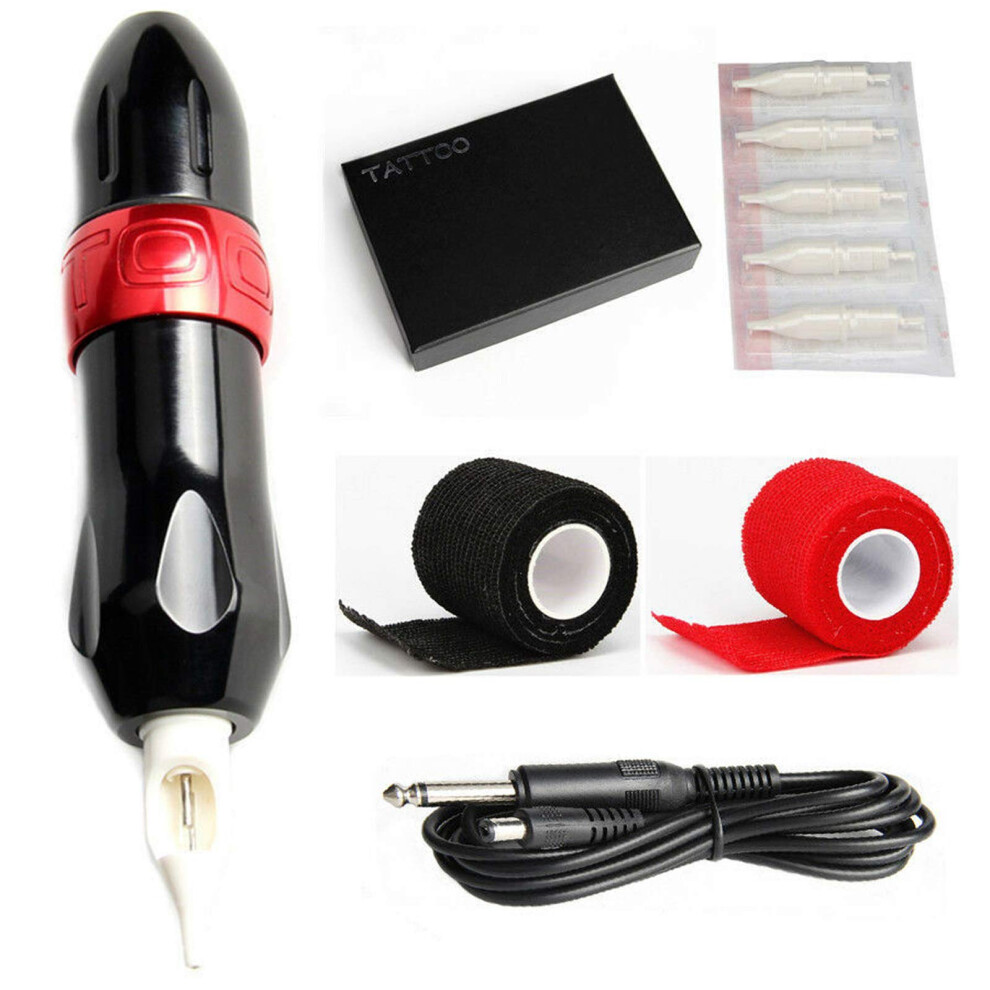 Red Cnc Rotary Tattoo Pen Kit With Cartridge Needles, Precision Aluminum Alloy Liner Shader (Red)