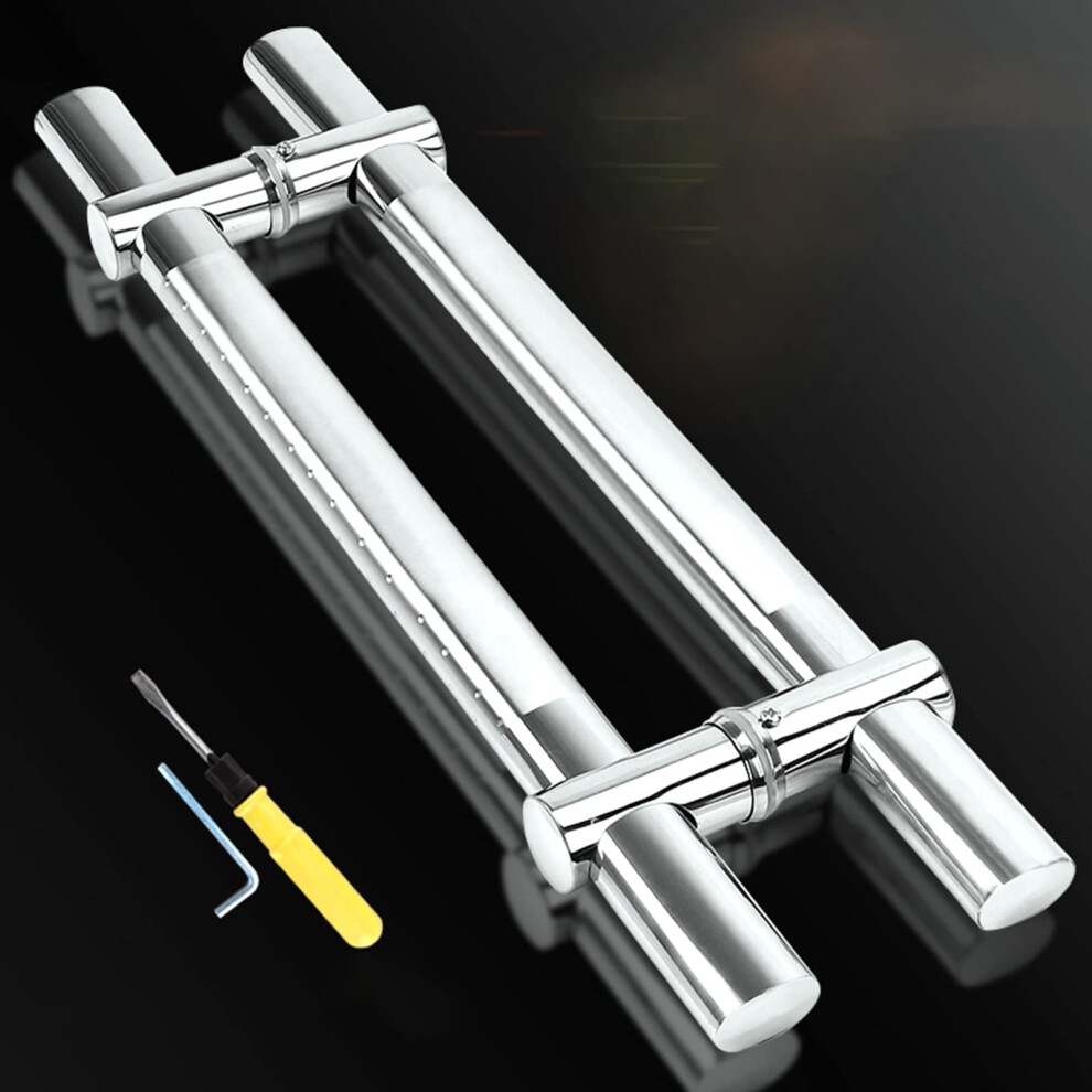 Modern Stainless Steel Door Handle Set, Long Barn Pull for Glass/Wood Doors, TwoSided Flush Bar, 80cm/31.5in