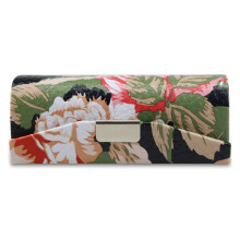 PU Leather Lipstick Case with Mirror for Purse, Travel Holder with Secure Clip Closure, Flower