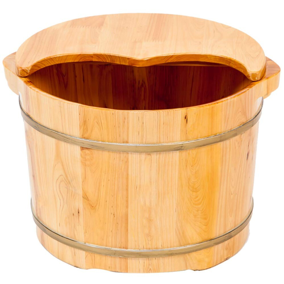 Wooden Foot Bath Tub Cedar Soak Basin with Heat Retention Lid and Sturdy Rounded Design