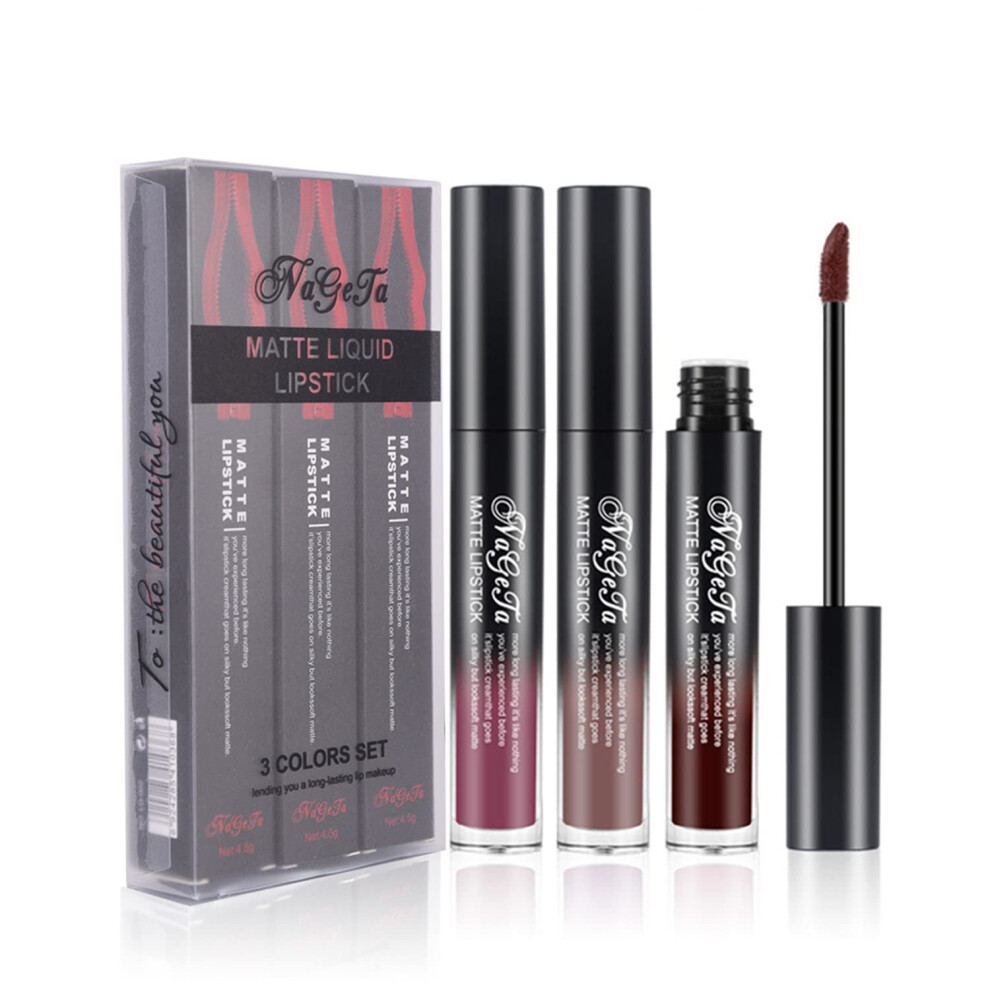 Matte Liquid Lipstick Set 3PCS Long Lasting Non Transfer  Pigment Velvety Lip Gloss
