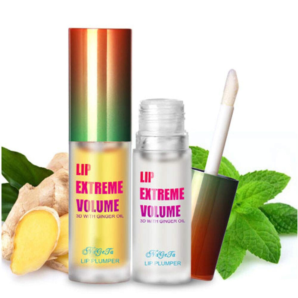 Lip Plumper Gloss Set with Ginger Mint Serum and Balm, Instant Plumping Day Night Dual Formula