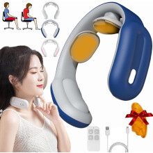 Verzachtende nekmassage met warmtefunctie, 3 standen en 15 standen, draagbare nek- en rugmassager voor dames en heren (blauw)