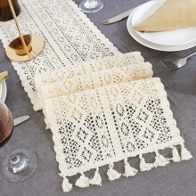 Caminho de mesa de crochê em algodão com franjas, bordado em crochê, ideal para casamentos, festas e decoração de casa.
