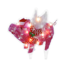Vigorbear Kerstdecoraties: Lichtgevend Vliegend Varken, Tuinornamenten, LED Varken Kerstmuts, Sjaal, Vleugels, Kerstboomdecoratie