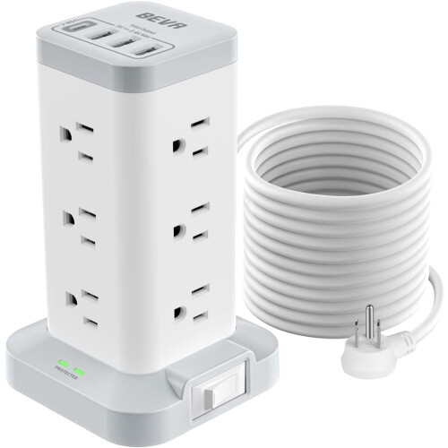 Πύργος πολύπριζου με θύρες USB, πύργος προστασίας από υπερτάσεις 16 σε 1, θύρες 12AC