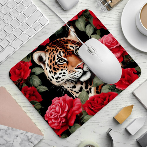 Τετράγωνο Mouse Pad 8,3x9,8 ιντσών, Mousepad σε σχήμα τριαντάφυλλου σε κόκκινο χρώμα λεοπάρ 1