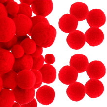 50 rote Pompons, Pompon-Bastelbälle, Pompon-Dekorationen, Weihnachtsprojekte für Kinder