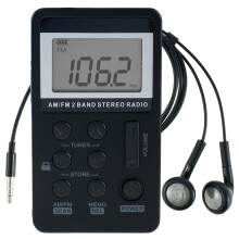 Tcwhniev Portable AM/FM Radio, Black, Rechargeable Walkman Radio with LCD Display for Jogging