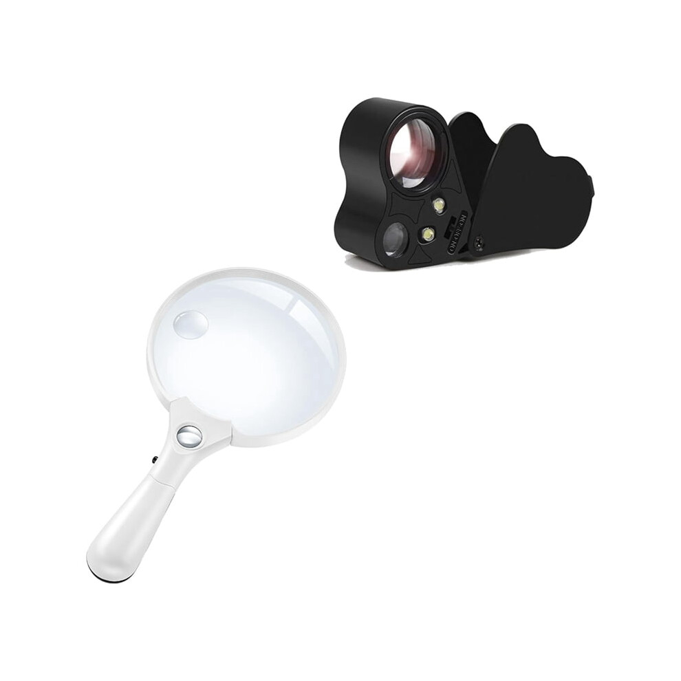 Light 30X 60X Jewelers Loupe Bundle With 10X 20X 45X Large Magnifying Glass With For Seniors Reading, Inspection Coin