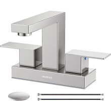 Baterie chiuvetă baie, nichel periat, 4 inch, 3 găuri cu scurgere pop-up, oțel inoxidabil, 2 mânere, fără plumb, pentru toaletă RV și vanitate