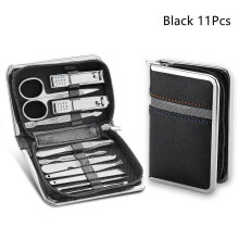 Cterwk11PCS Ensemble de manucure professionnel en acier inoxydable, coupe-ongles et ciseaux, noir