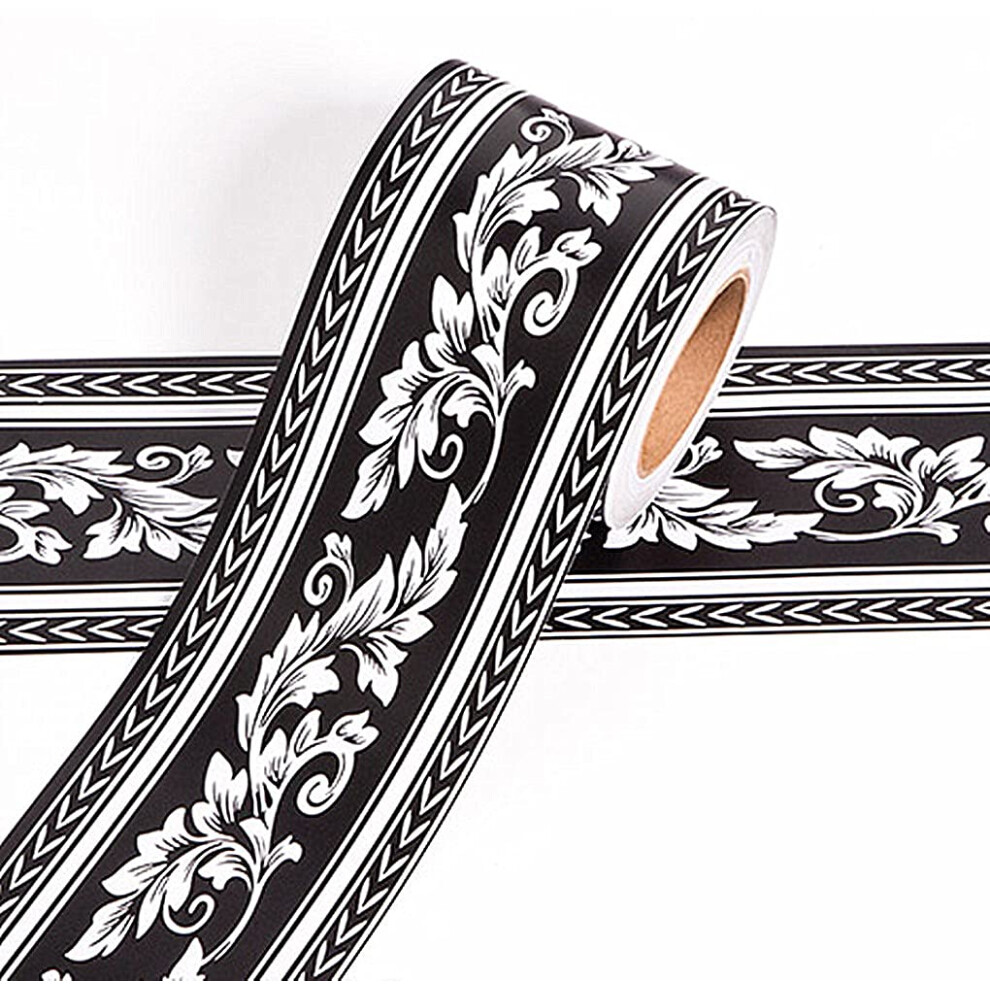 Damask Floral Peel And Stick Wallpaper Border, Black Pvc Self Adhesive Trim, 5M Removable Decor 9450606511133